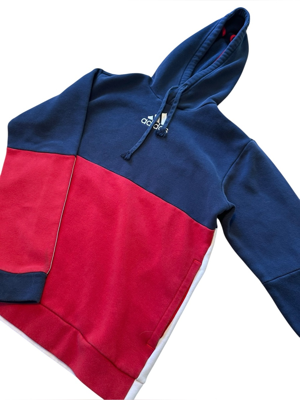 Adidas Colorblock Pullover Hoodie Navy Blue Red White